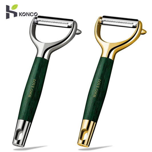 Konco Stainless Steel Peeler,Ultra Sharp Vegetable Peeler Wooden Handle